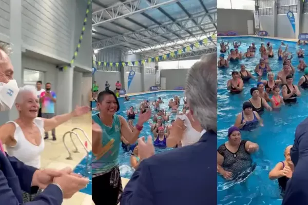 Video: Alberto Fernández bailó en una clase de aquagym
