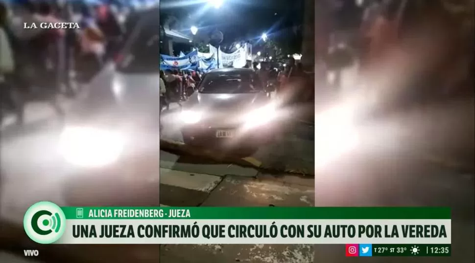 EN FALTA. En el video se observa el auto circulando por la semipeatonal 25 de Mayo; la imagen se viralizó el miércoles por la tarde.  