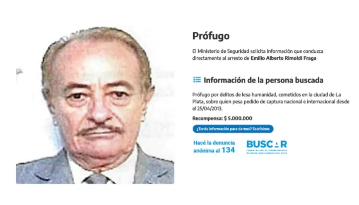 La ficha del prófugo Emilio Alberto Rimoldi Fraga en el programa Buscar.