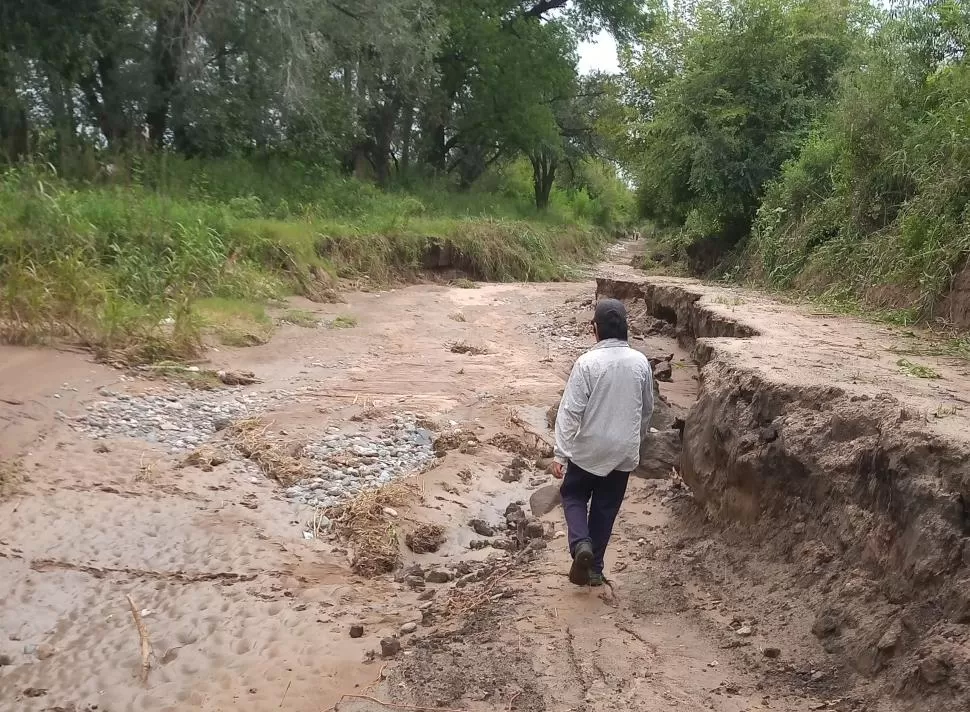 ALTO EL PUESTO. Los torrentes bajan sin control desde los cerros y destruyen los caminos.  