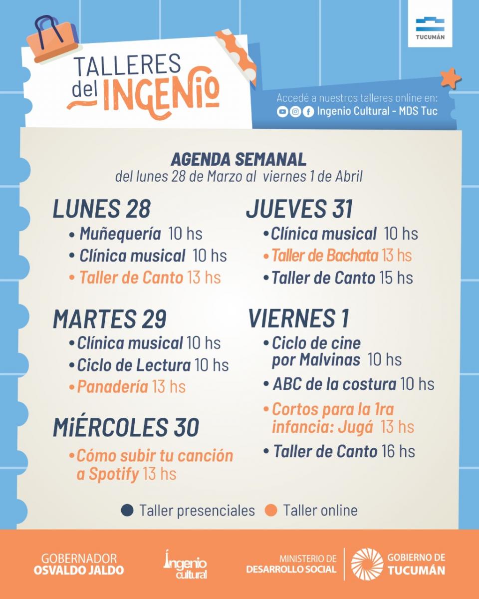 Conocé todos los talleres y actividades gratuitas que podés hacer en el Ingenio Cultural 