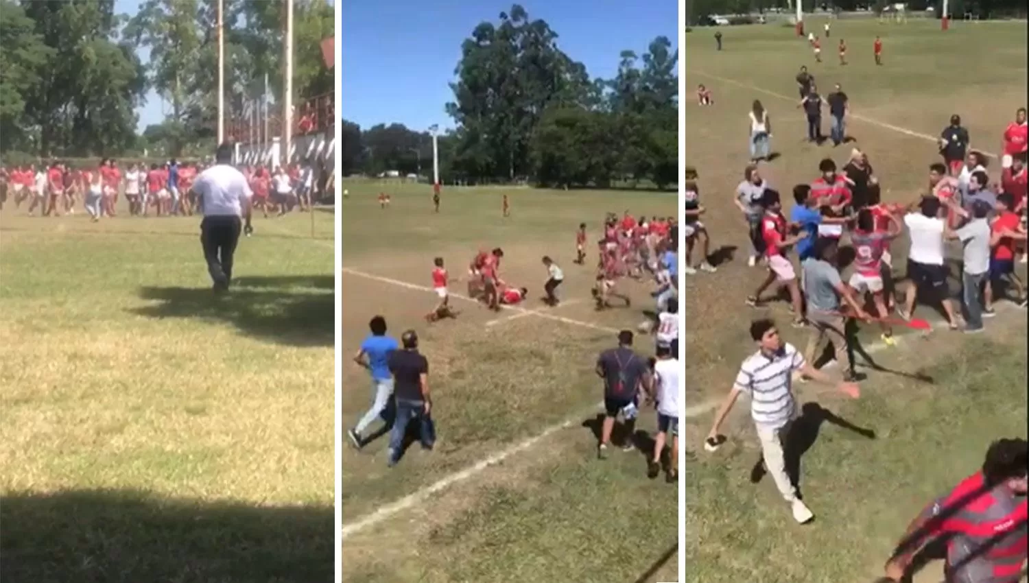 DESCONTROL. Los dos grupos se tomaron a golpes en medio de la cancha.