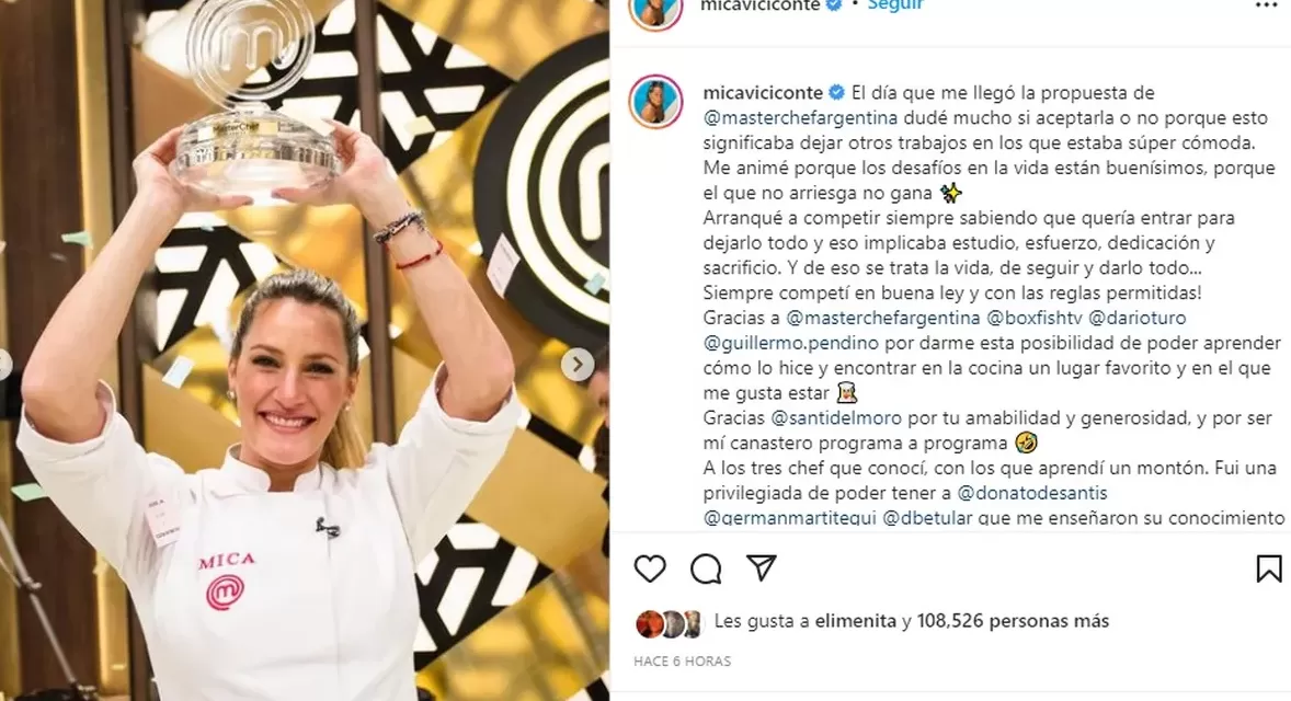 Posteo de Mica Viciconte en Instagram