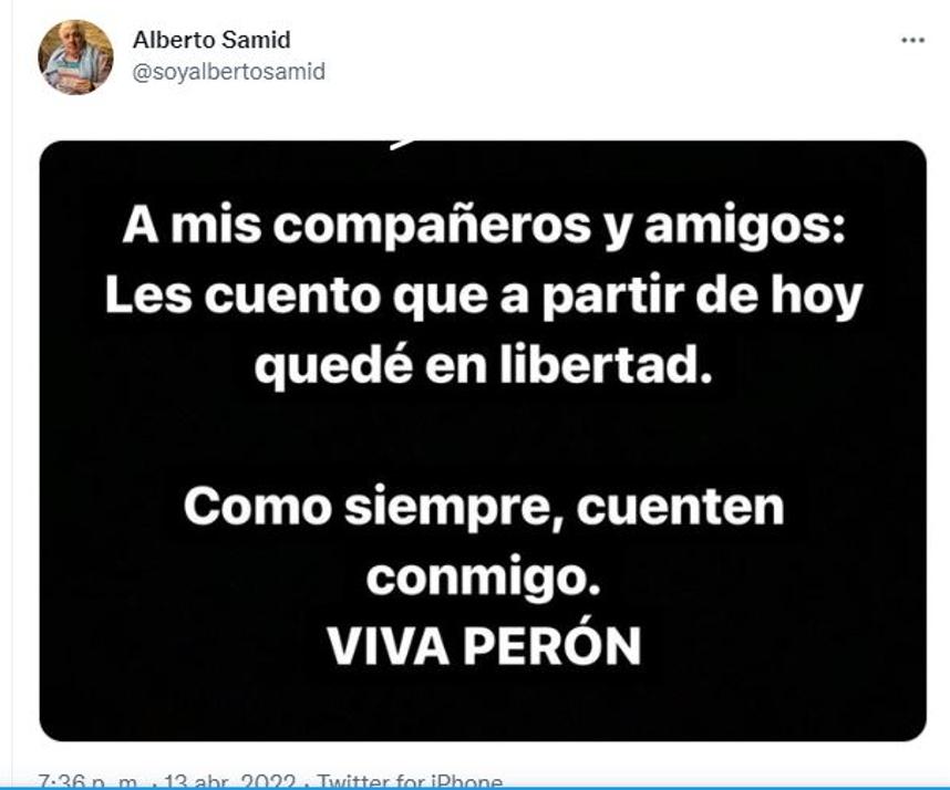 La Justicia ordenó liberar a Alberto Samid