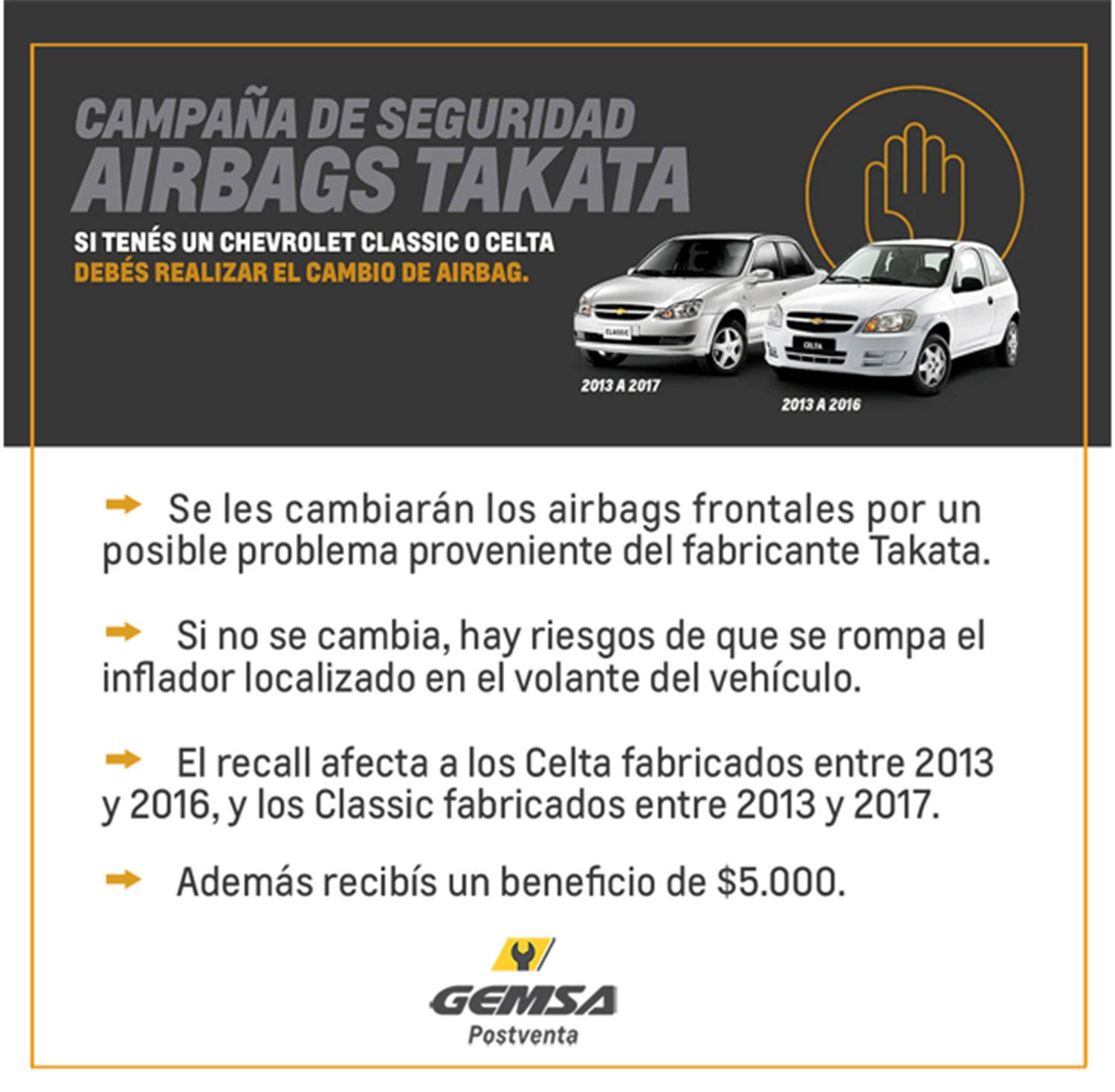 ¿Tenés un Classic o Celta? Chevrolet te paga $5.000 para cambiarle los airbags