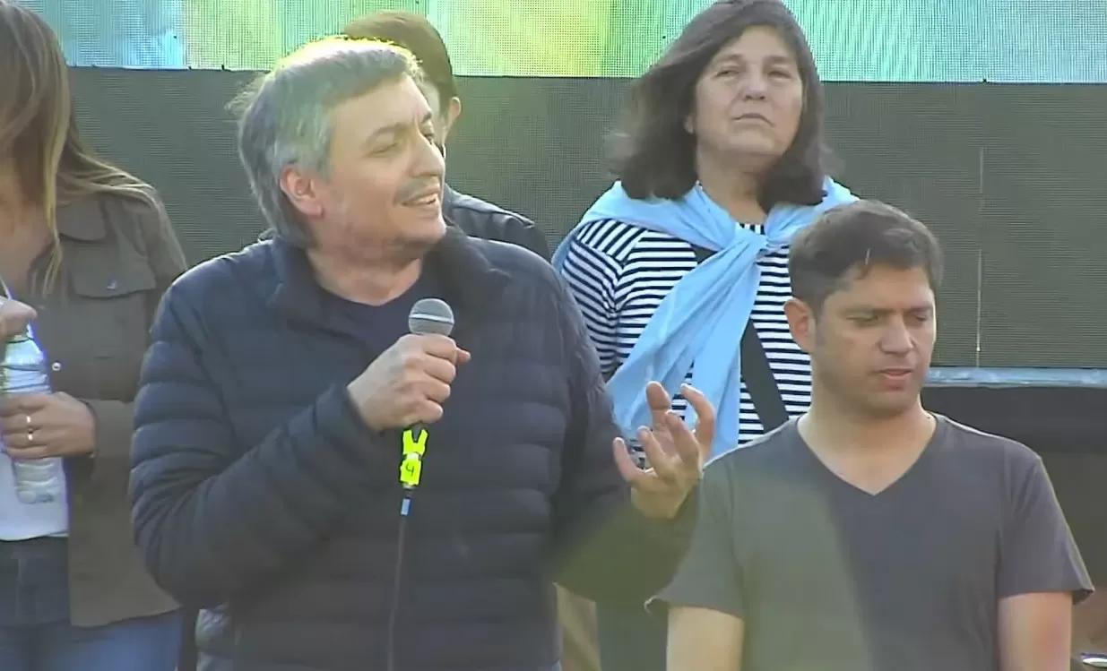 MÁXIMO KIRCHNER. El diputado nacional da un discurso en plena interna, en un acto en homenaje a Eva Perón. Captura de Video