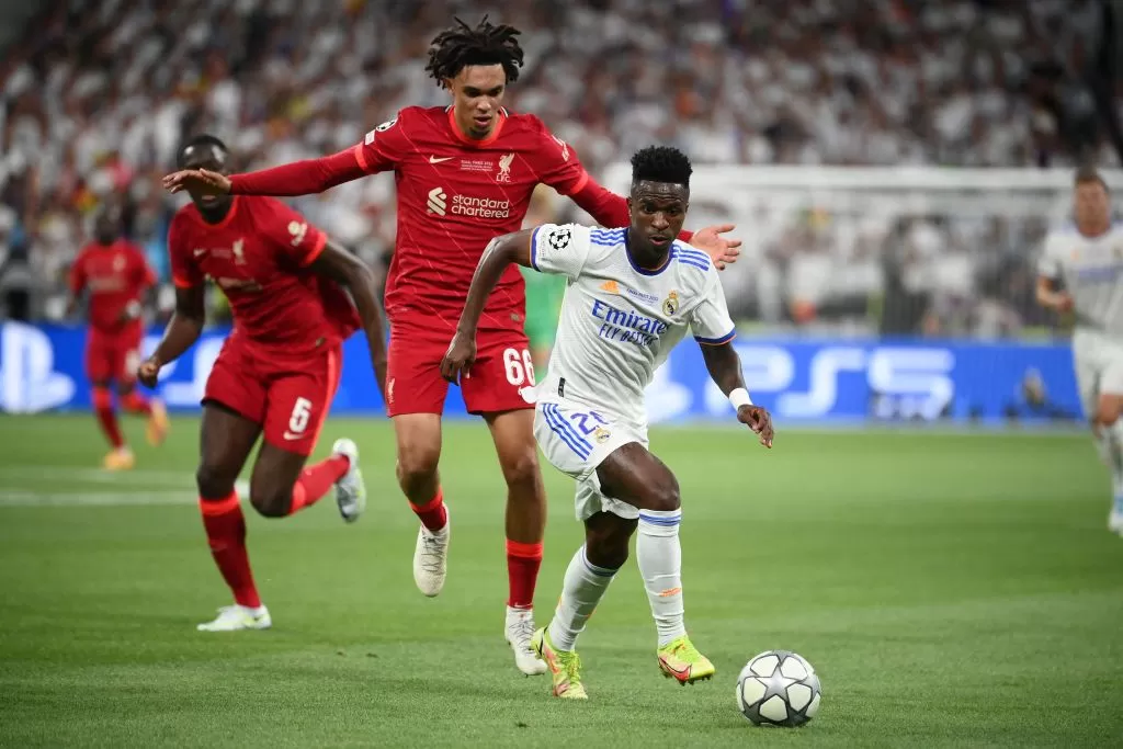 El brasileño Vinícius Jr. anotó el 1 a 0 para el Real Madrid en la final ante Liverpool. Foto: Twitter @Ligadecampeones