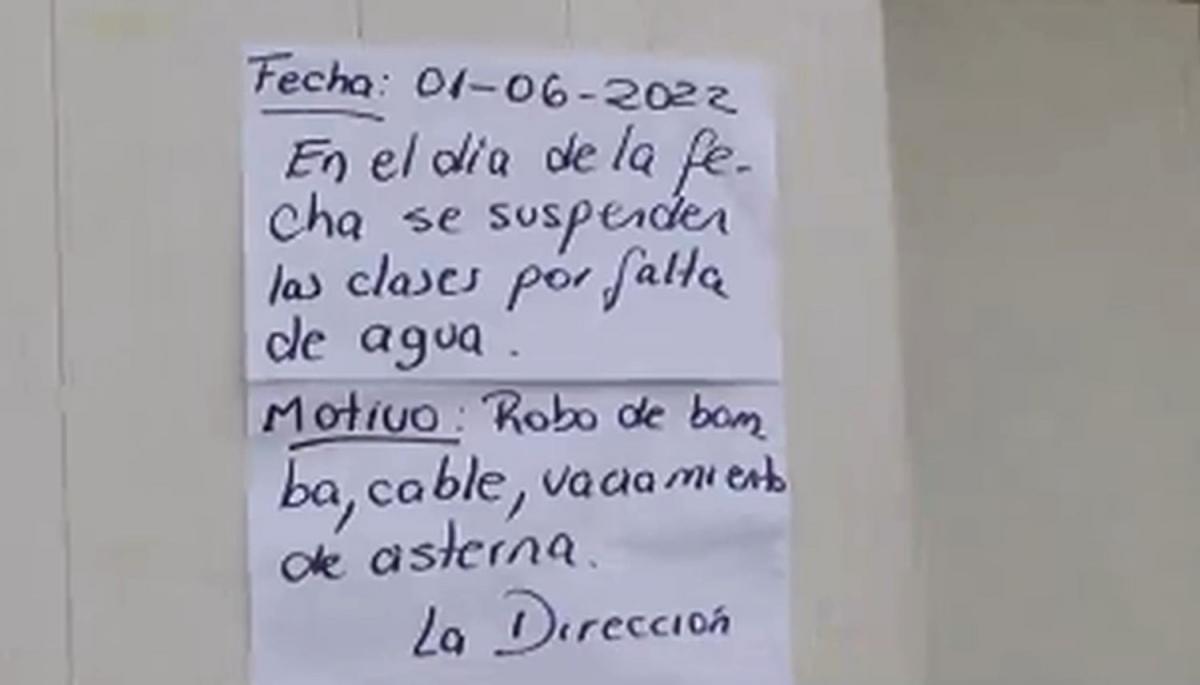 Salta: se quedaron sin clases porque les robaron la bomba de agua y hay un detenido