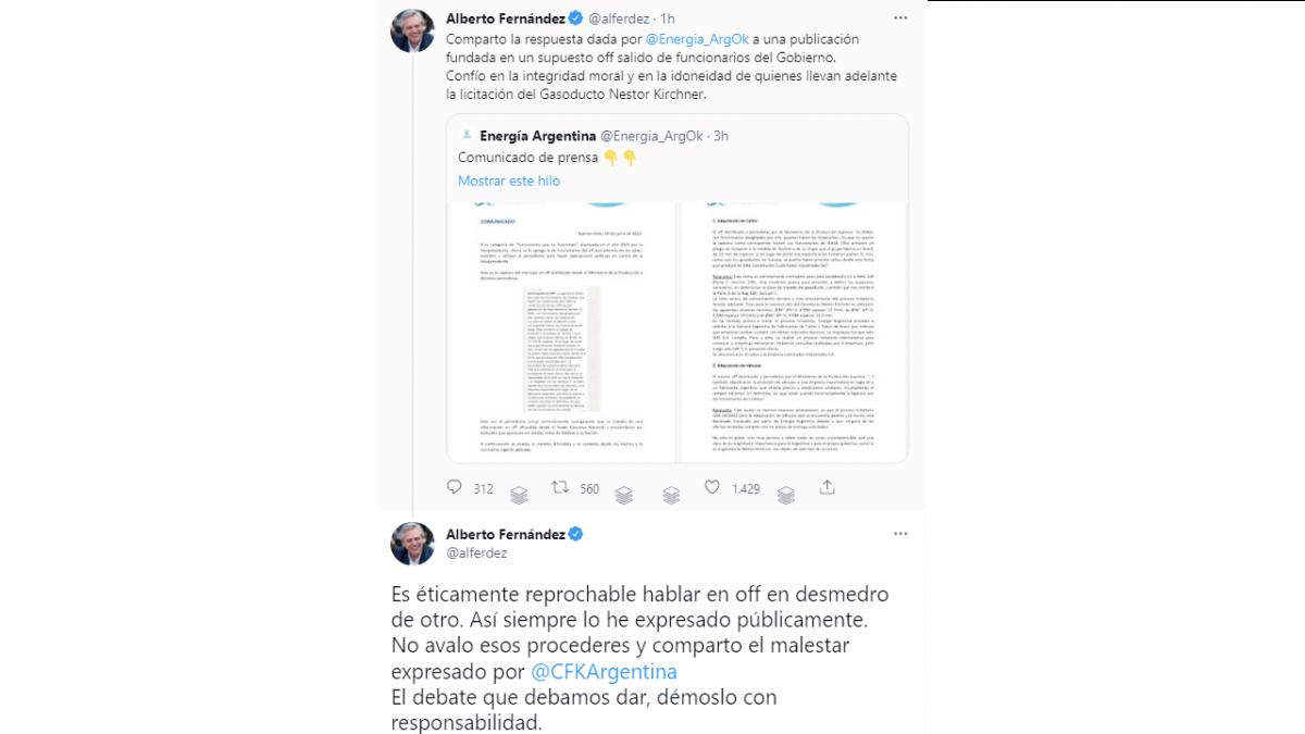 “Comparto el malestar de Cristina Kirchner”, dijo el Presidente tras el cruce entre oficialistas