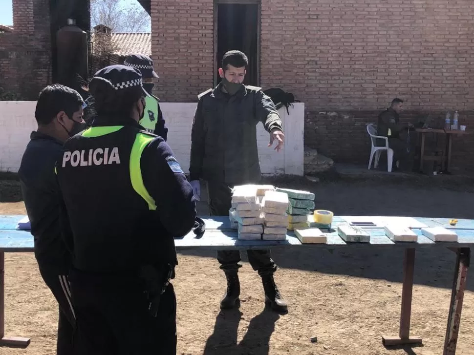 PROCEDIMIENTO. Policias y gendarmes le muestran a un testigo la droga.  