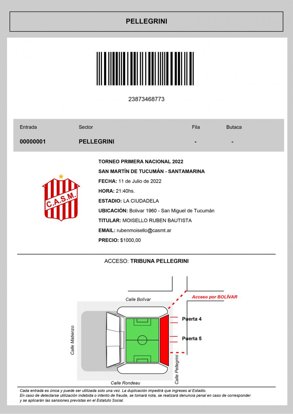 AL DETALLE. La entrada digital además de los datos de la ubicación dentro del estadio, aporta un plano del punto de acceso.  