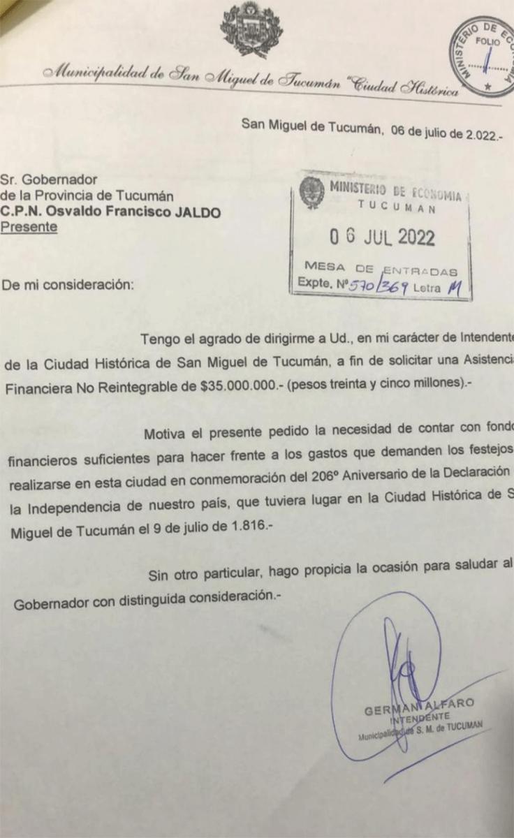 Alfaro no logró que Jaldo lo reciba, pero sí consiguió una ayuda no reintegrable millonaria