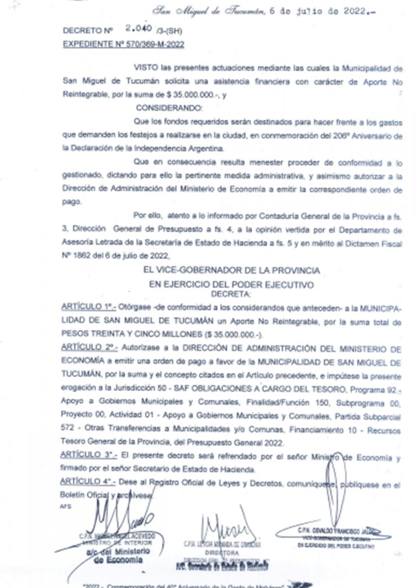 Alfaro no logró que Jaldo lo reciba, pero sí consiguió una ayuda no reintegrable millonaria