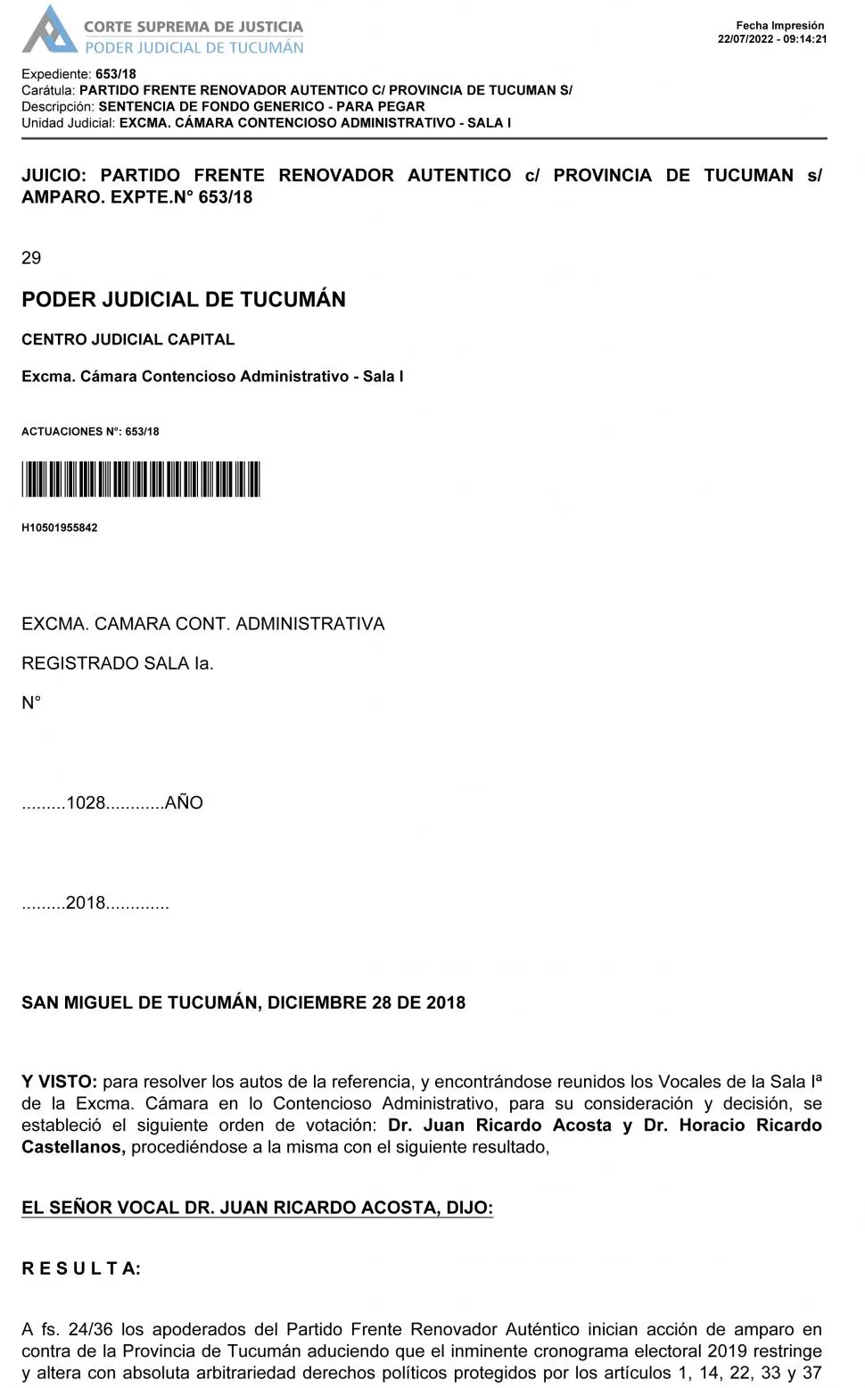 FACSÍMILES. Los dos fallos que muestran resoluciones distintas sobre el planteo del FRA.  