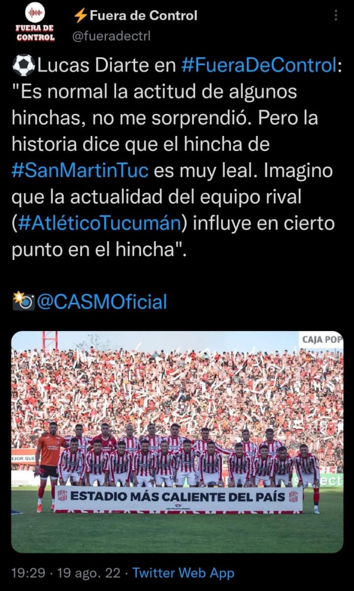 La frase de Lucas Diarte que irritó a la mayoría de los hinchas de San Martín