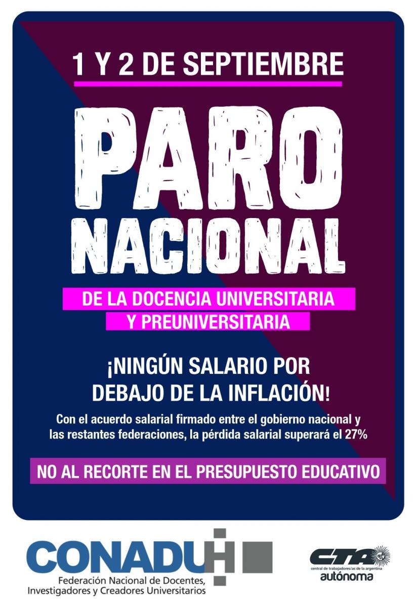 Docentes universitarios concretan un paro este jueves y viernes por un reclamo salarial