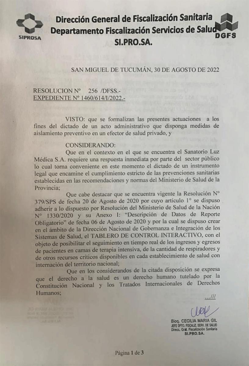 ¿En qué sanatorio se habrían originado los contagios que investiga el Siprosa?