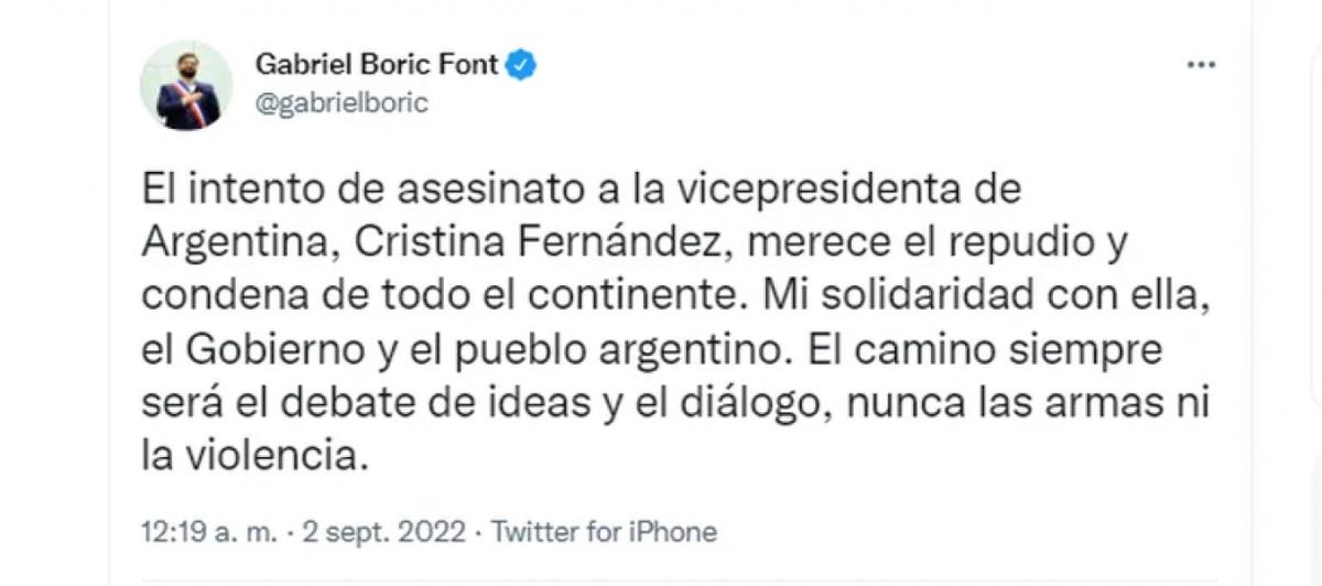 Cuál fue la reacción de los líderes de la región al atentado contra Cristina Kirchner