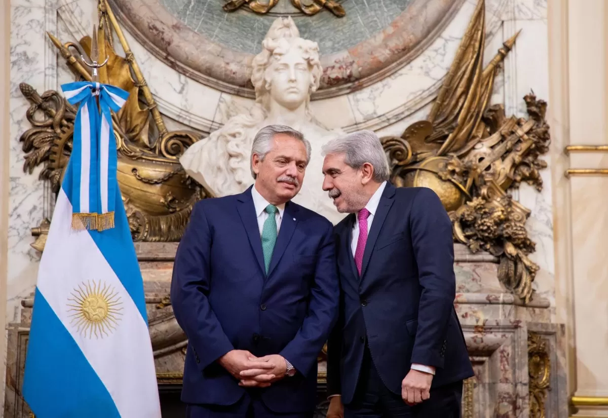 CON EL PRESIDENTE. Aníbal Fernández asumió en septiembre de 2021 como ministro de Seguridad, elegido por el presidente Alberto Fernández.