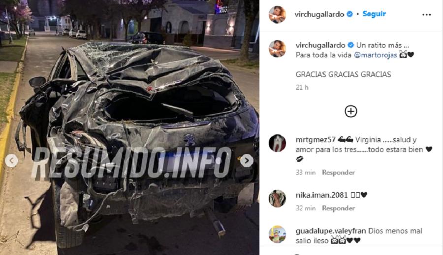 DESTRUIDO. Así quedó el auto de Virginia Gallardo. 