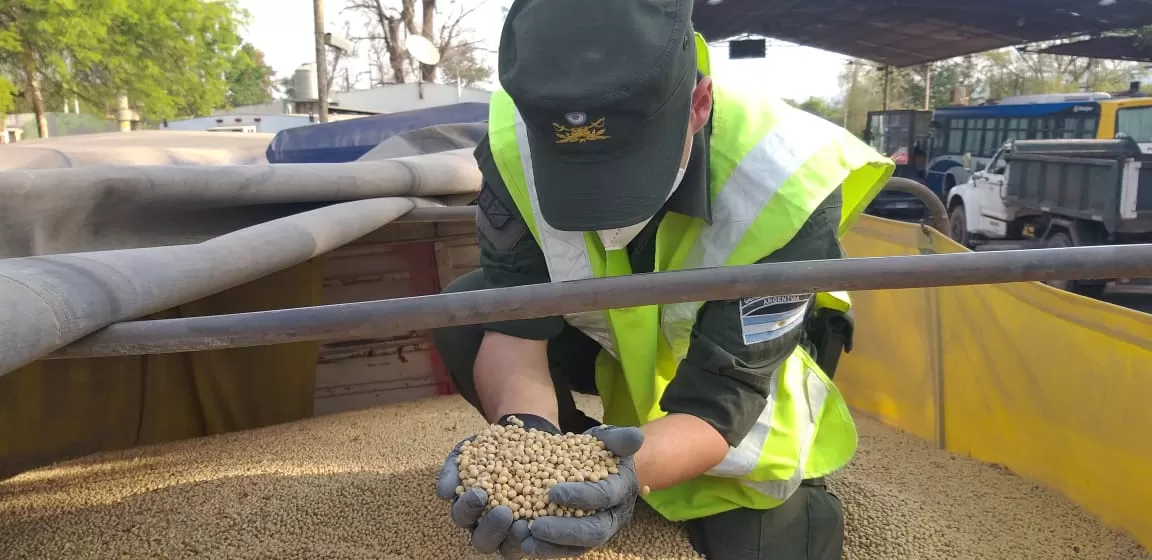 GENDARME controla uno de los cuatro camiones. 