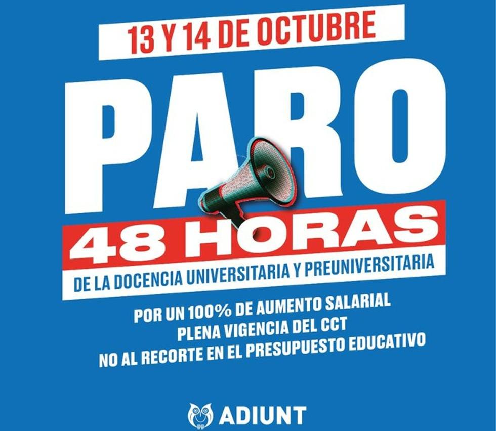 Paro en la UNT: no habrá clases el jueves y el viernes próximos por un reclamo salarial