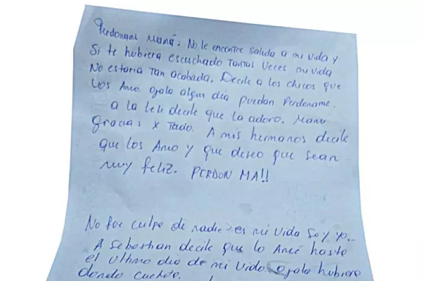 Se conoció el contenido de la carta que dejó Noelia Sosa a sus familiares