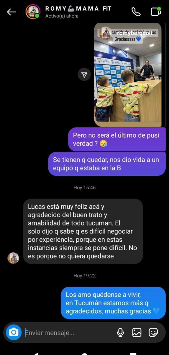 Una de las capturas de la conversación entre hinchas y la esposa de Pusineri.