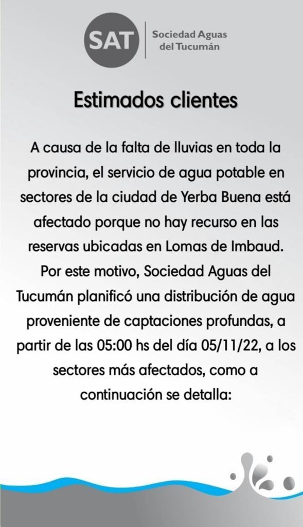Yerba Buena: no hay agua por la falta de lluvias y la SAT asistirá a los vecinos