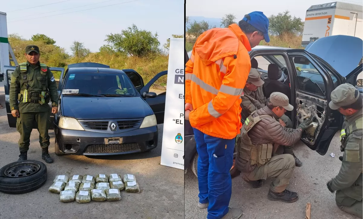 Interceptaron antes de ingresar a Tucumán a un auto que llevaba nueve kilos de marihuana en las puertas