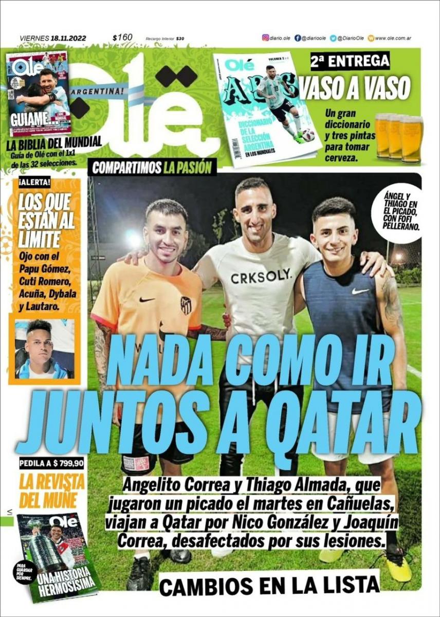 La tapa del diario Olé.