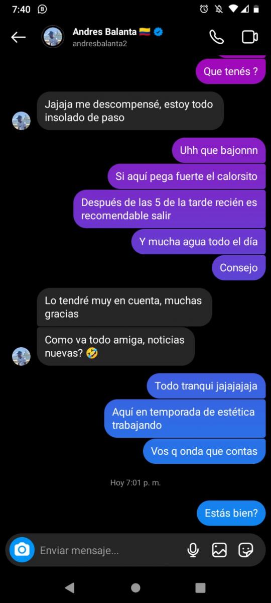 El chat entre Balanta y su amiga, antes de el fatídico episodio.