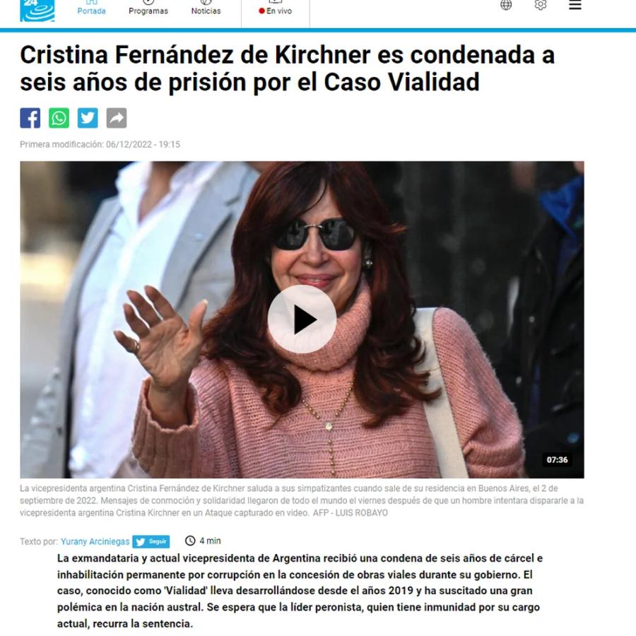 La repercusión en la prensa internacional de la condena a Cristina Fernández