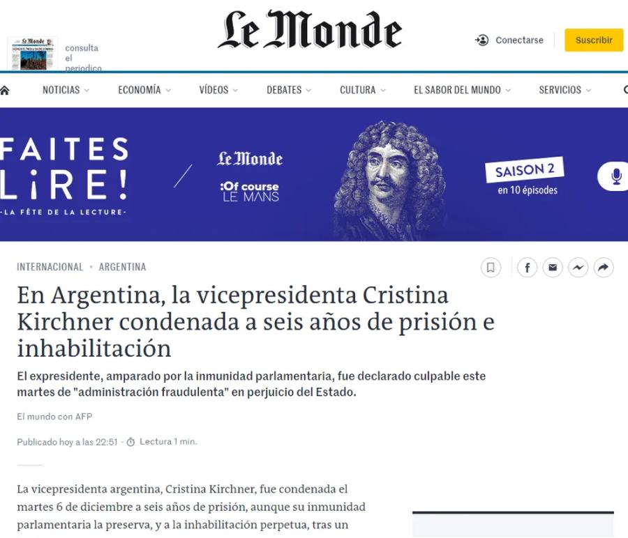 La repercusión en la prensa internacional de la condena a Cristina Fernández