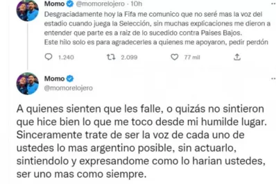 Mundial de Qatar: el polémico video por el que Momo ya no será la voz del estadio en los partidos de la Selección