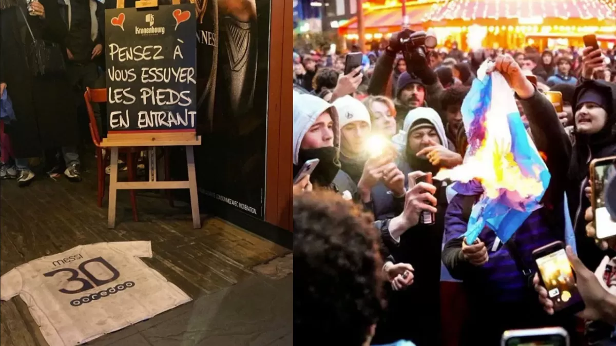 En Francia usaron la camiseta de Messi como felpudo y quemaron una bandera de Argentina