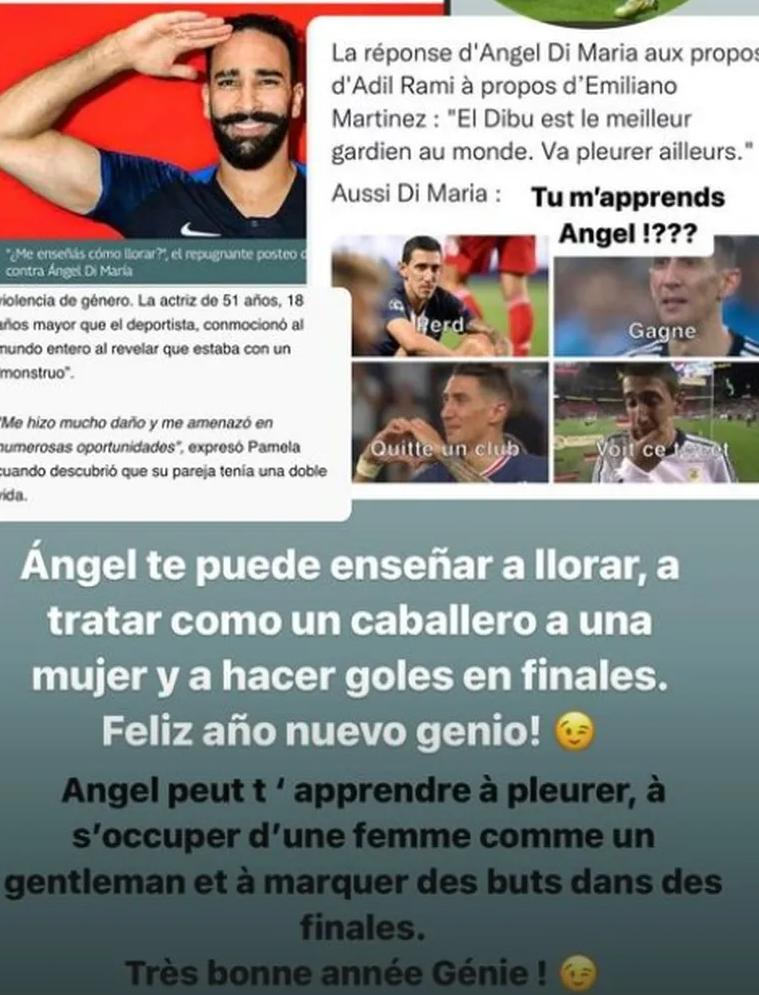 Posteo de Jorgelina Cardoso contra Adil Rami