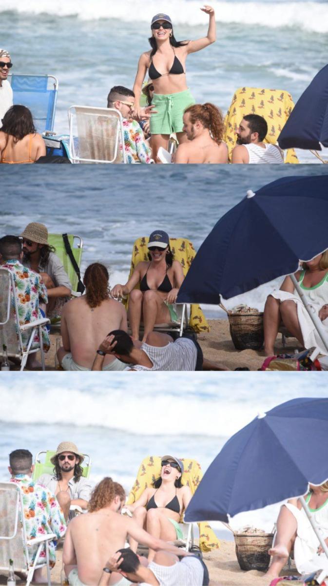 Lali junto a sus amigos en la playa de Punta del Este.