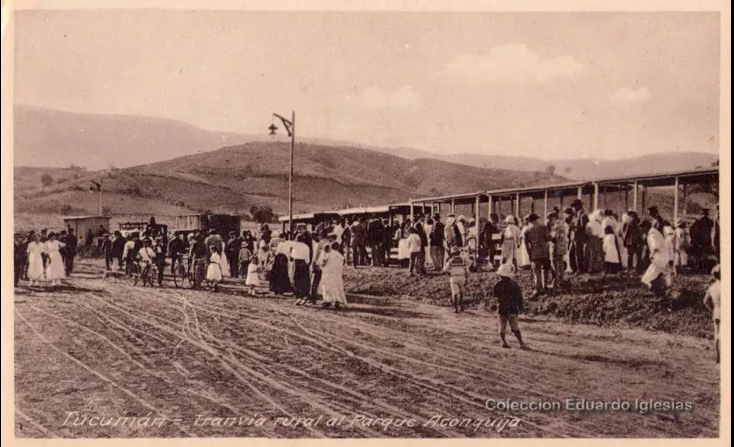 PARQUE ACONQUIJA. El Tranvia Rural detenido en su última estación. Un lugar agreste muy diferente al presente.