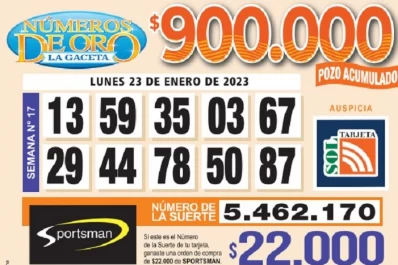 Los Números de Oro de LA GACETA del lunes 23 de enero de 2023