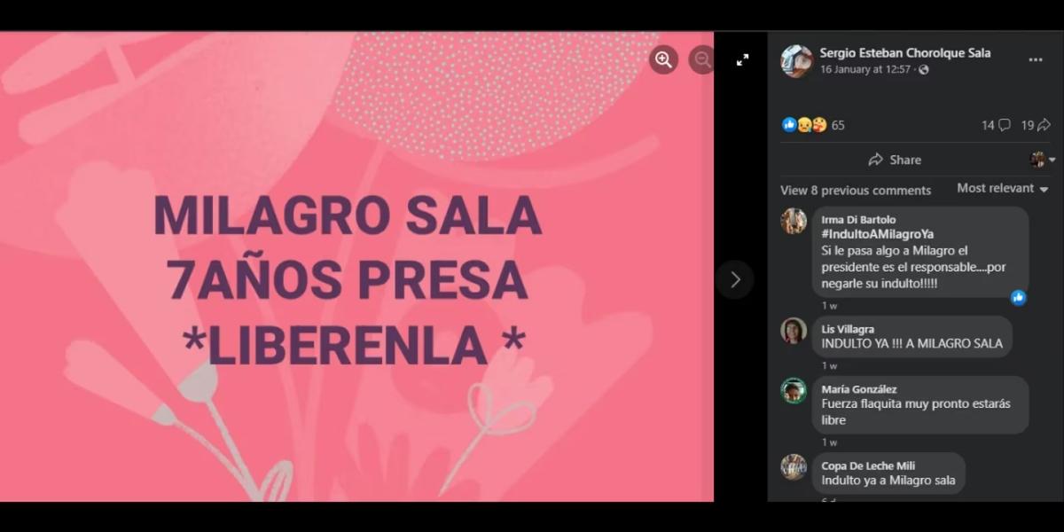 El último posteo del hijo de Milagro Sala, Sergio Chorolque.