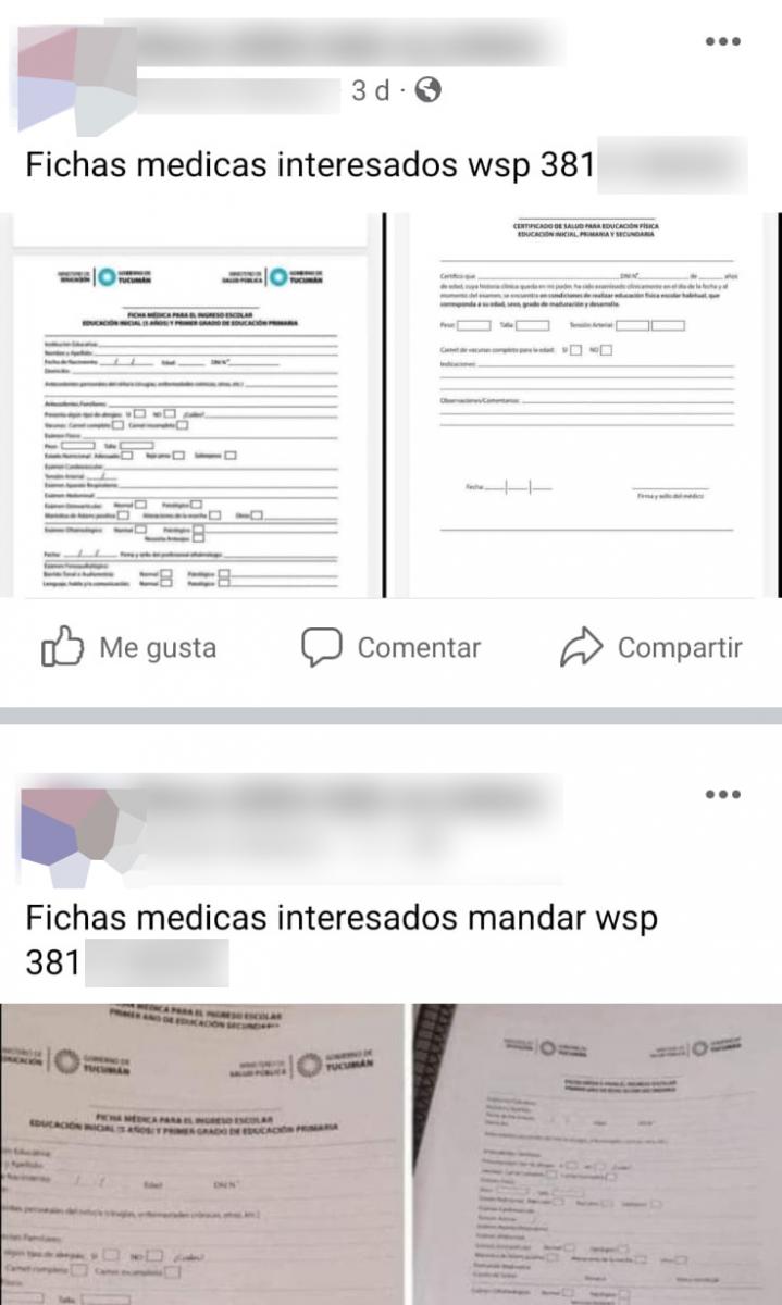 POR FACEBOOK. Ofrecen las fichas médicas para ingreso escolar. Captura de Pantalla