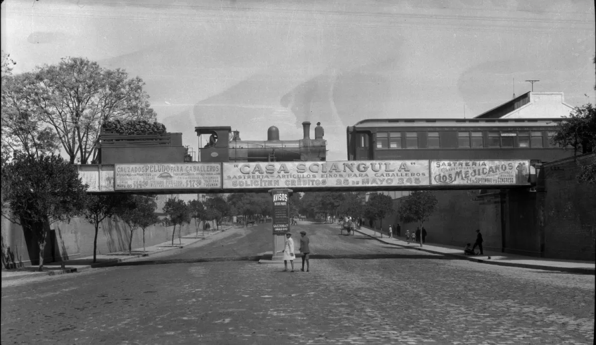 EL PUENTE SOBRE CALLE 24 DE SEPTIEMBRE. Lanio aprovechó el paso del tren para su registro. 