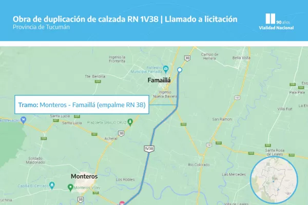 Duplicarán la calzada del tramo entre Famaillá y Monteros de la ruta 38
