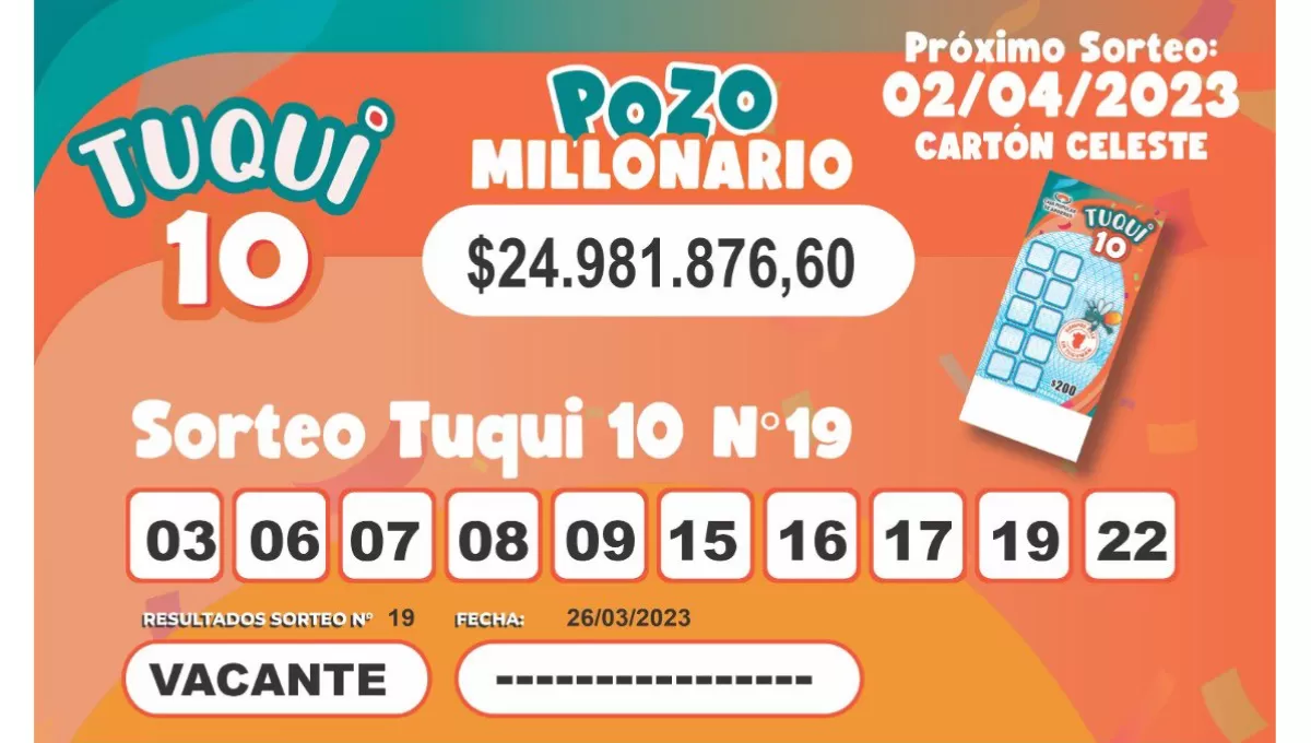 Tuqui 10: sorteo del 26 de marzo