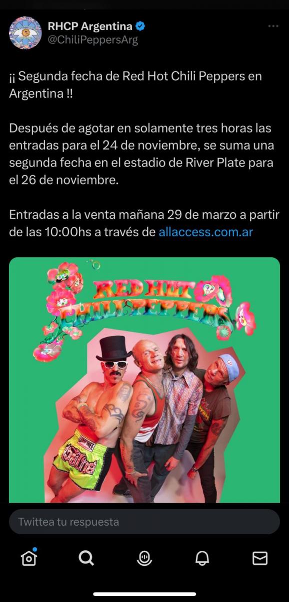 El tuit de los Red Hot Chili Peppers, anunciando una nueva función.