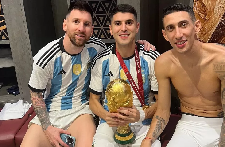 Lionel Messi, Exequiel Palacios y Ángel Di María.