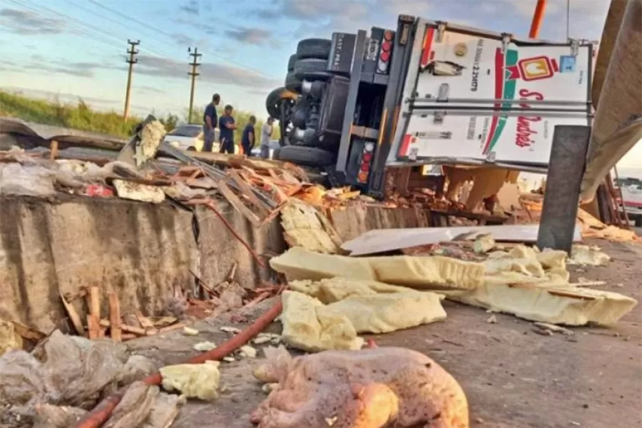 Un camión con pollos volcó y fue saqueado.