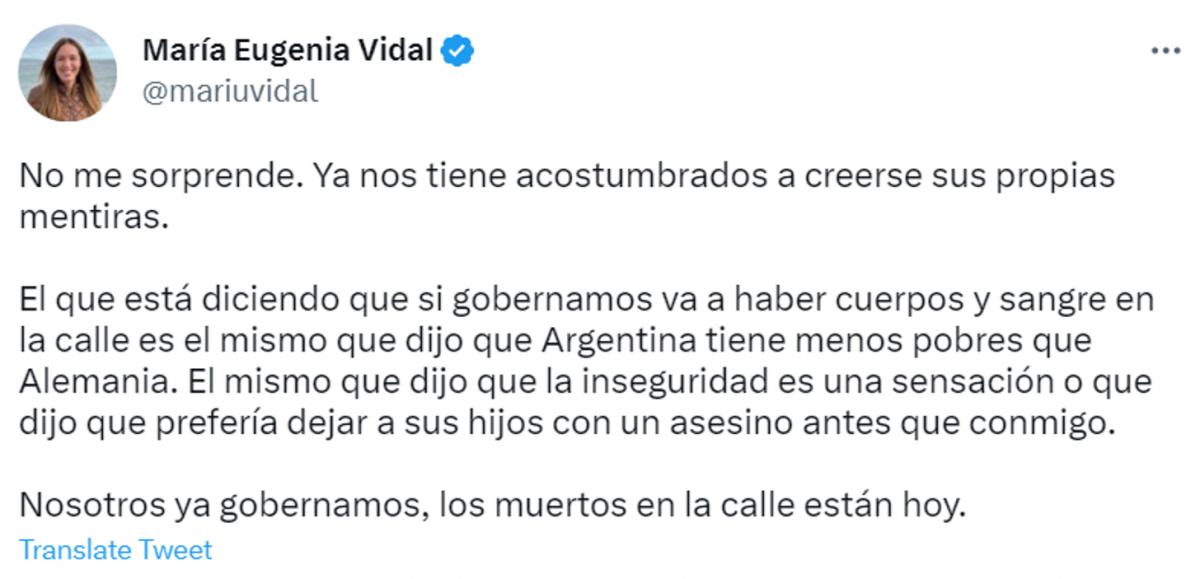 Vidal arremetió contra Aníbal Fernández por decir que habrá “sangre y muertos” si gana la oposición