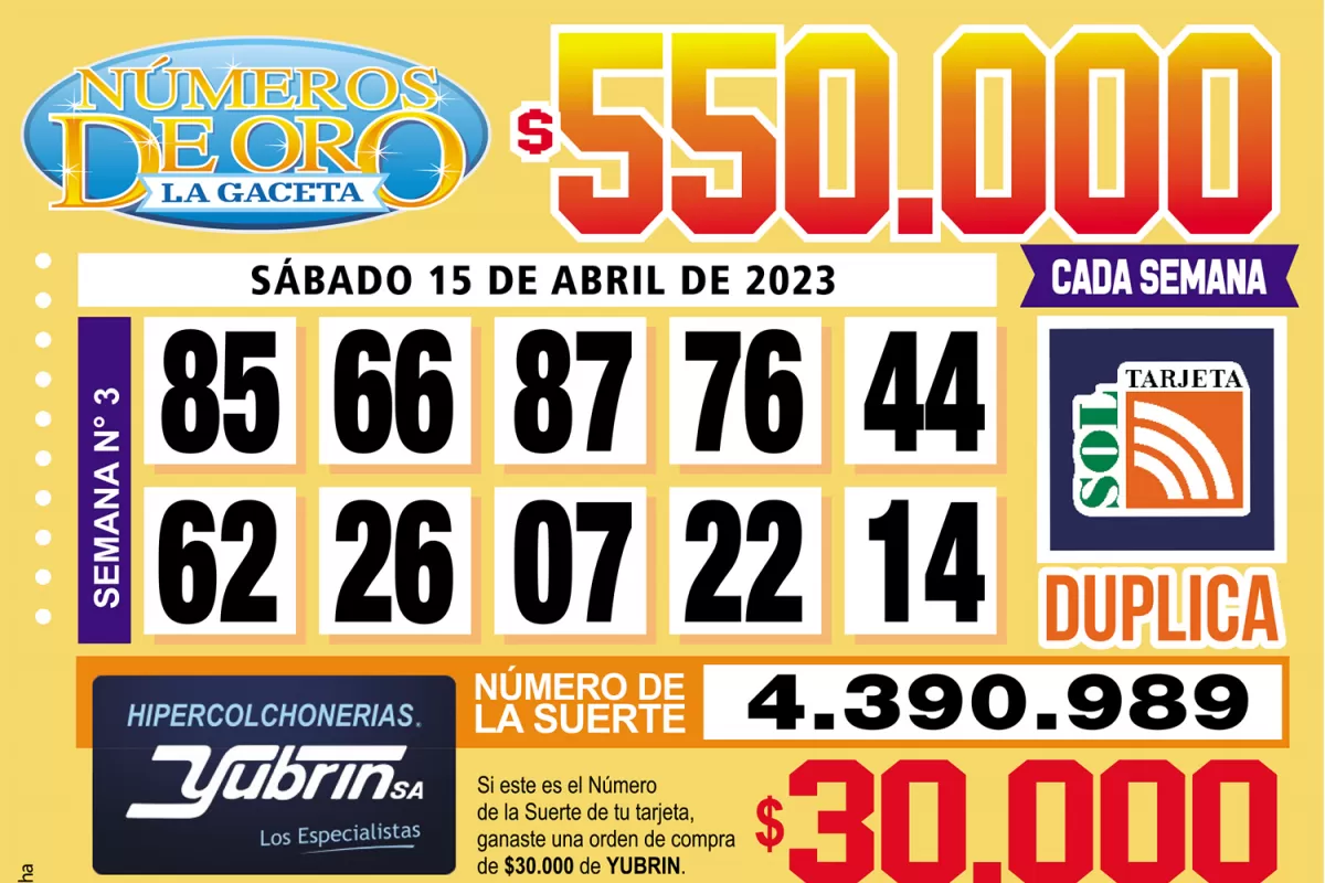 Los Números de Oro de LA GACETA del 15 de abril de 2023